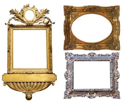 Gold interior elements of the picture frame isolated Stock Photos