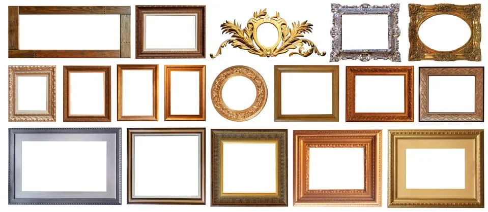 Gold interior elements of the picture frame isolated Stock Photos