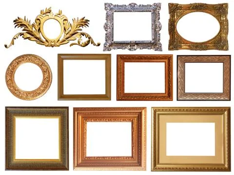 Gold interior elements of the picture frame isolated Stock Photos