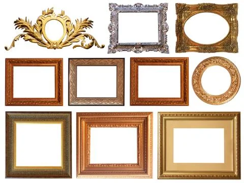 Gold interior elements of the picture frame isolated Stock Photos