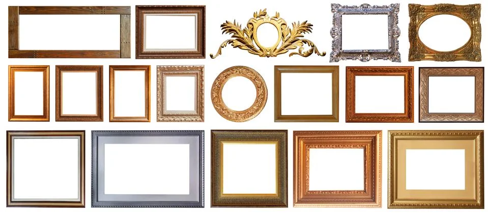 Gold interior elements of the picture frame isolated Stock Photos