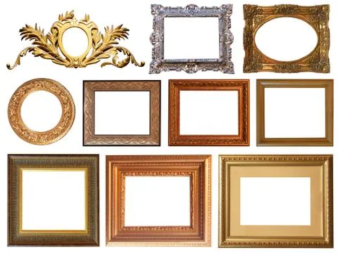 Gold interior elements of the picture frame isolated Stock Photos