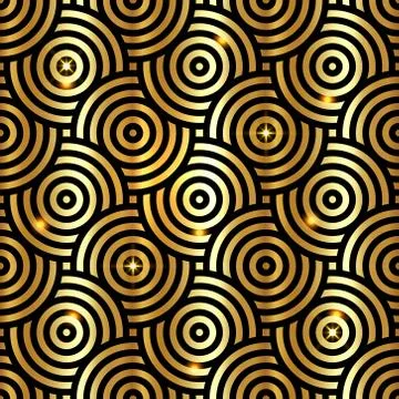 Gold intersecting repeating circles pattern. Japanese style circles seamless Stock-Illustration