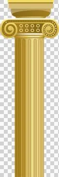 Gold Ionic column is standing in flat vector with fluted shaft and capital on Stock Illustration