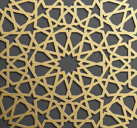 Gold islamic art 3d pattern. Pattern islamic motif. Ramadan kareem vector Stock Illustration