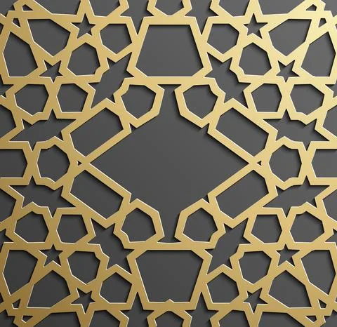 Gold islamic art 3d pattern. Pattern islamic motif. Ramadan kareem vector Stock Illustration