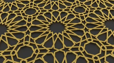 Gold islamic pattern in 3d,perspective wiev. Ramadan arabesque, gold moroccan Stock Illustration