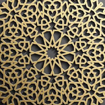Gold islamic pattern on black background. Islamic ornament vector, persian イラスト素材