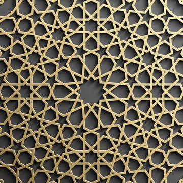Gold islamic pattern on black background. Islamic ornament vector, persian Stock-Illustration
