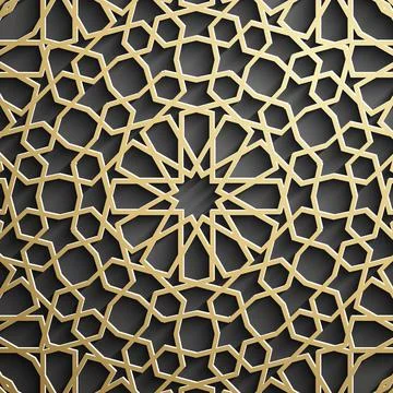 Gold islamic pattern on black background. Islamic ornament vector, persian Illustrazione stock
