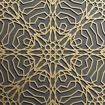 Gold islamic pattern on black background. Islamic ornament vector, persian Illustrazione stock