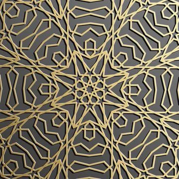 Gold islamic pattern on black background. Islamic ornament vector, persian Illustrazione stock