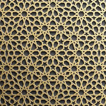 Gold islamic pattern on black background. Islamic ornament vector, persian Stock Illustration
