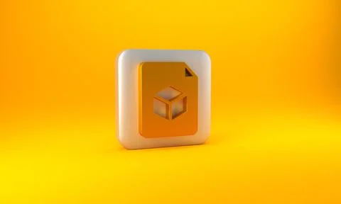 Gold Isometric cube file icon isolated on yellow background. Geometric cubes  Stock Illustration