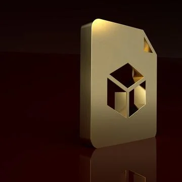 Gold Isometric cube file icon isolated on brown background. Geometric cubes Stock Illustration