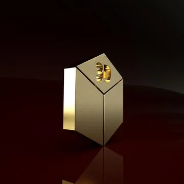 Gold Isometric cube icon isolated on brown background. Geometric cubes solid  Stock Illustration