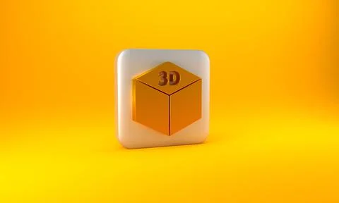 Gold Isometric cube icon isolated on yellow background. Geometric cubes solid Stock Illustration