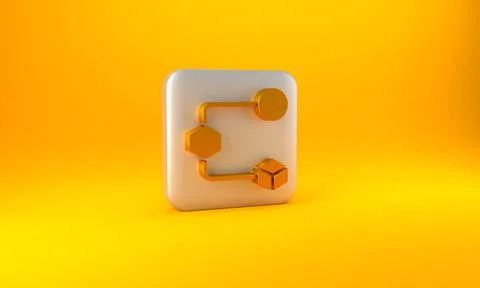 Gold Isometric cube icon isolated on yellow background. Geometric cubes solid Stock Illustration