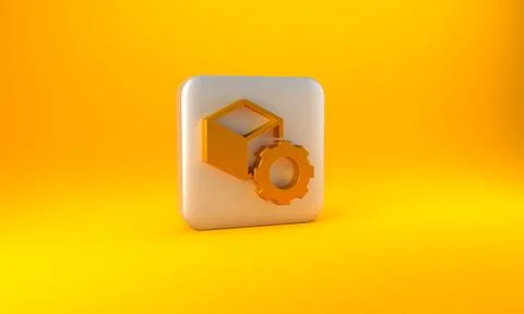 Gold Isometric cube icon isolated on yellow background. Geometric cubes solid 스톡 일러스트