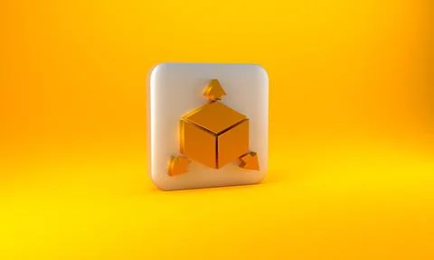 Gold Isometric cube icon isolated on yellow background. Geometric cubes solid Stock Illustration