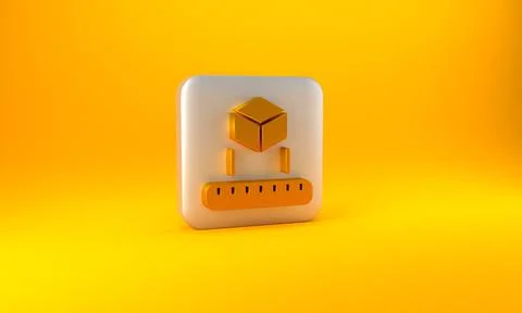 Gold Isometric cube icon isolated on yellow background. Geometric cubes solid Stock Illustration