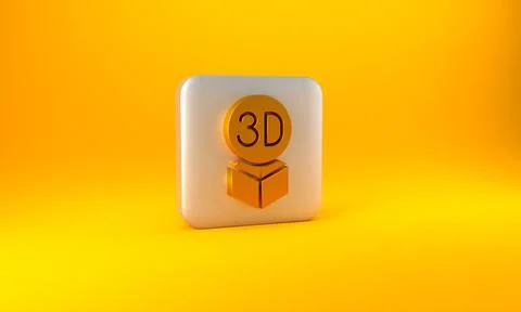 Gold Isometric cube icon isolated on yellow background. Geometric cubes solid Illustrazione stock