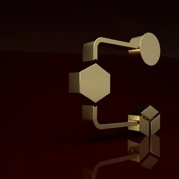 Gold Isometric cube icon isolated on brown background. Geometric cubes solid 스톡 일러스트