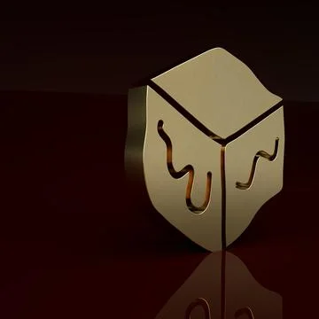 Gold Isometric cube icon isolated on brown background. Geometric cubes solid イラスト素材