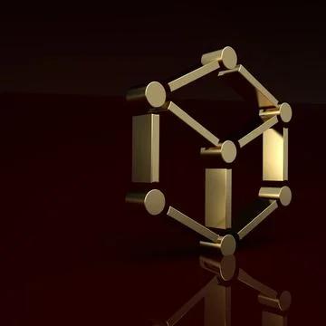 Gold Isometric cube icon isolated on brown background. Geometric cubes solid イラスト素材