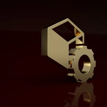 Gold Isometric cube icon isolated on brown background. Geometric cubes solid イラスト素材