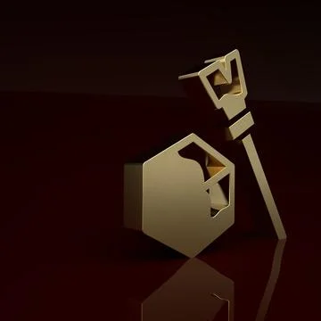 Gold Isometric cube icon isolated on brown background. Geometric cubes solid イラスト素材