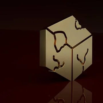 Gold Isometric cube icon isolated on brown background. Geometric cubes solid Stock Illustration