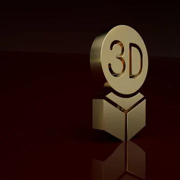 Gold Isometric cube icon isolated on brown background. Geometric cubes solid Stock Illustration
