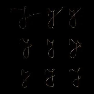 Gold J Letter Initial Cursive Hand Written Calligraphic Alphabet Set for Lo.. Illustrazione stock