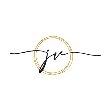 Gold J V Initial Script Letter Beauty Logo Template Stock Illustration