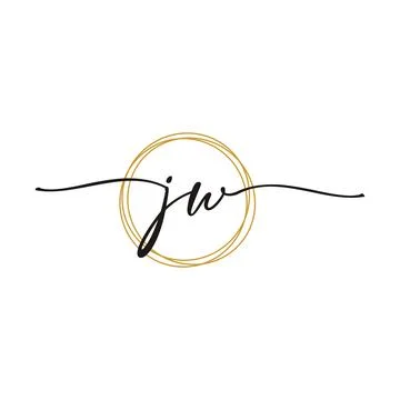 Gold J W Initial Script Letter Beauty Logo Template Stock Illustration