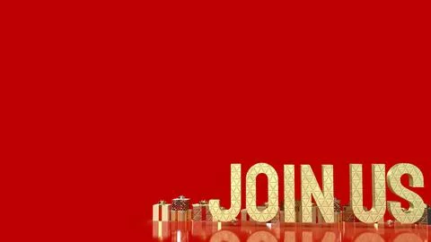 Gold join us and gift box on red background 3d rendering イラスト素材