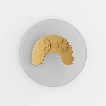 Gold joystick icon in flat style. 3d rendering gray round button key, inter.. Stock Illustration