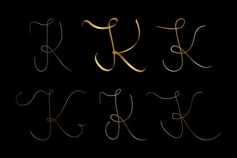Gold K Letter Initial Cursive Hand Written Calligraphic Alphabet Set for Lo.. Stock Illustration