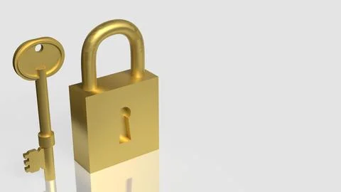 The Gold key and master for security concept 3d Rendering. Stockillustratie
