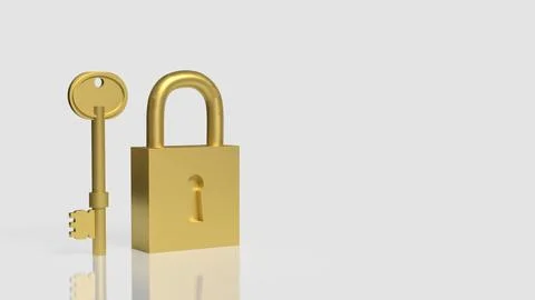 The Gold key and master for security concept 3d Rendering. 스톡 일러스트