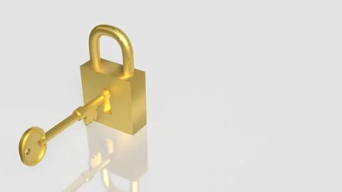 The Gold key and master for security concept 3d Rendering. 写真素材