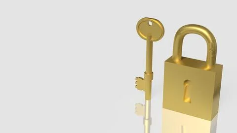 The Gold key and master for security concept 3d Rendering. 写真素材