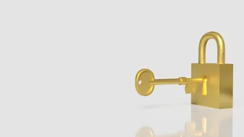 The Gold key and master for security concept 3d Rendering. 写真素材