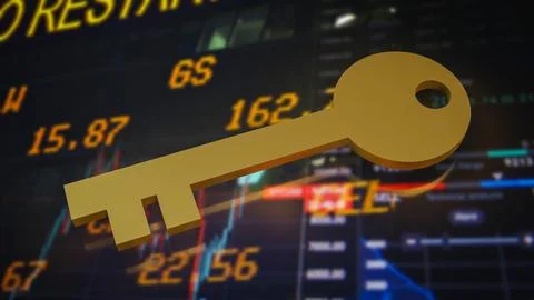 The Gold key on Business  chart Background 3d Rendering. Stock-Illustration