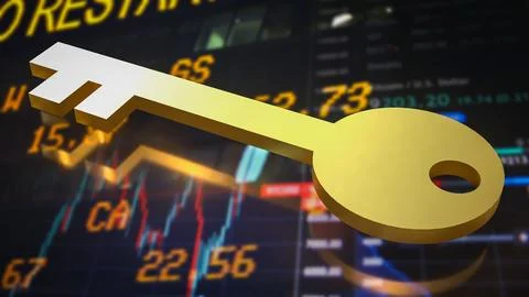 The Gold key on Business  chart Background 3d Rendering. Stock-Illustration