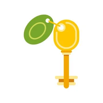 Gold key with green tag for security and access Stock Illustration