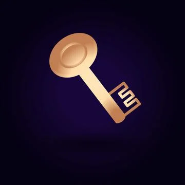 Gold key icon. Vector illustration isolated on a blue background. School topi Stock Illustration