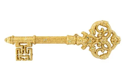 Gold Key Isolated on a White Background Stock Photos