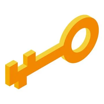 Gold key in isometric perspective, representing security, access, solutions,  Stock Illustration